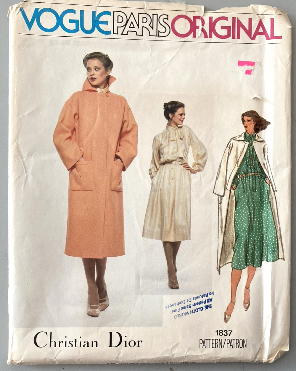 Vogue Paris Original Pattern Christian Dior 1837 Lined Coat Blouson Dress Uncut